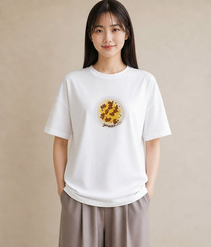 グラフィックTシャツ レディース 目玉焼き 食べ物 フード イラスト アート風 ミセス 春コーデ 白T