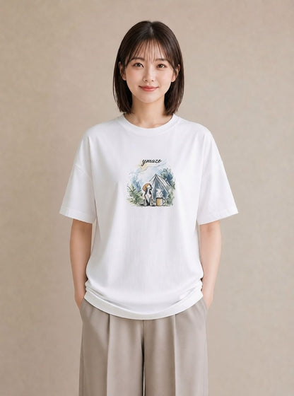 プリントTシャツ レディース ビーグル 犬 いぬ イラスト きれいめ デイリーウェア 休日 白T