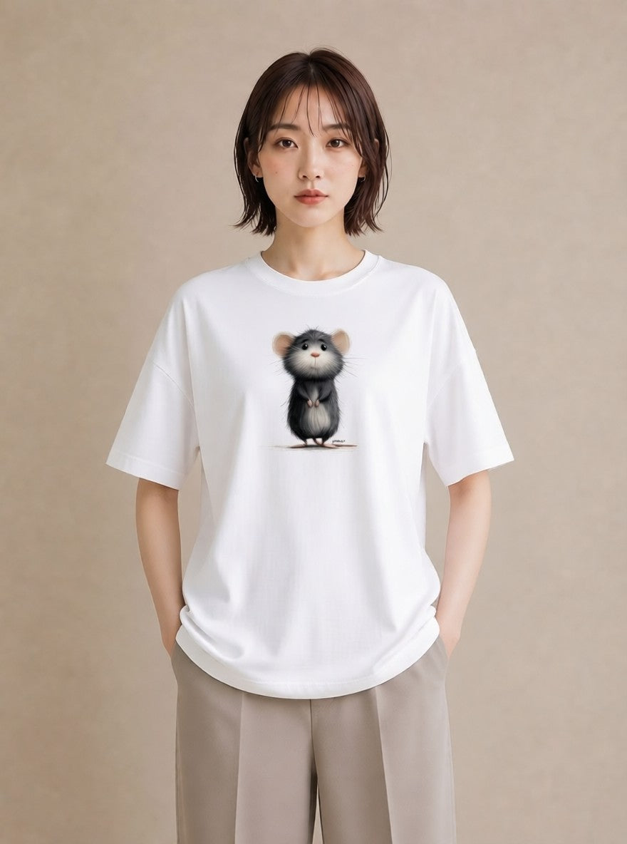 グラフィックTシャツ レディース ジャンガリアンハムスター ペット 動物 イラスト ラフカジュアル 買い物 夏コーデ 白T