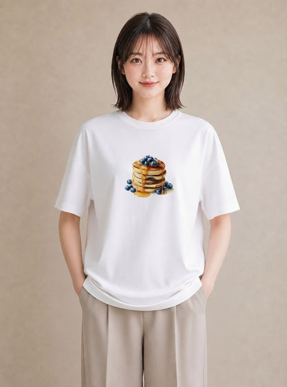 Tシャツ レディース どら焼き 食べ物 フード イラスト フェミニン 社会人 女性 白T