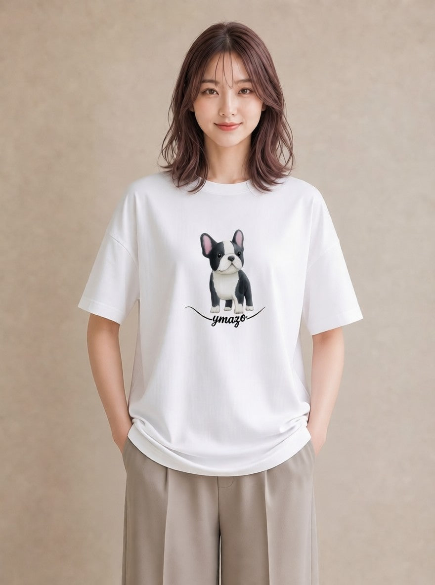デザインTシャツ レディース 犬 いぬ イラスト 旅行コーデ 公園 ママ 白T
