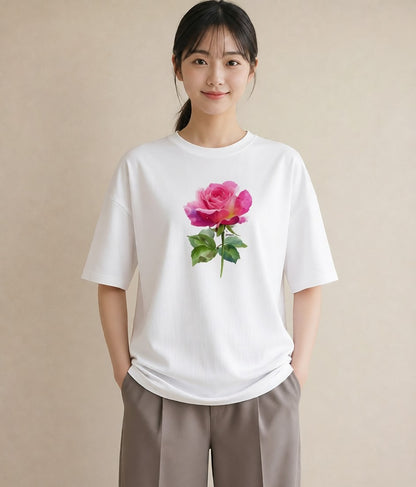 Tシャツ レディース バラ 薔薇 ローズ 花 花柄 イラスト ラフ 送別ギフト 通勤 白T