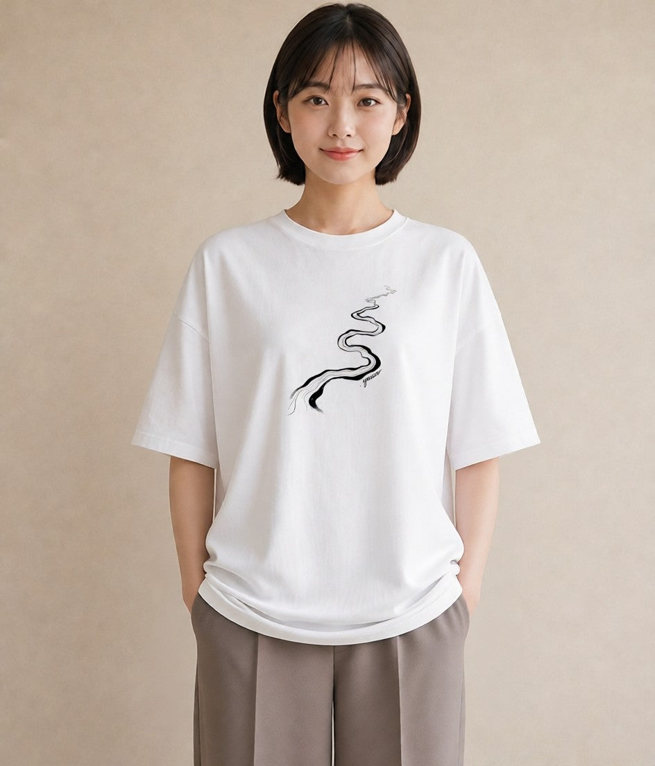 グラフィックTシャツ レディース 小川 橋 せせらぎ ナチュラル アンティーク イラスト 自分用 ルームウェア 白T