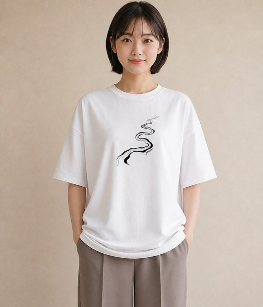 グラフィックTシャツ レディース 小川 橋 せせらぎ ナチュラル アンティーク イラスト 自分用 ルームウェア 白T