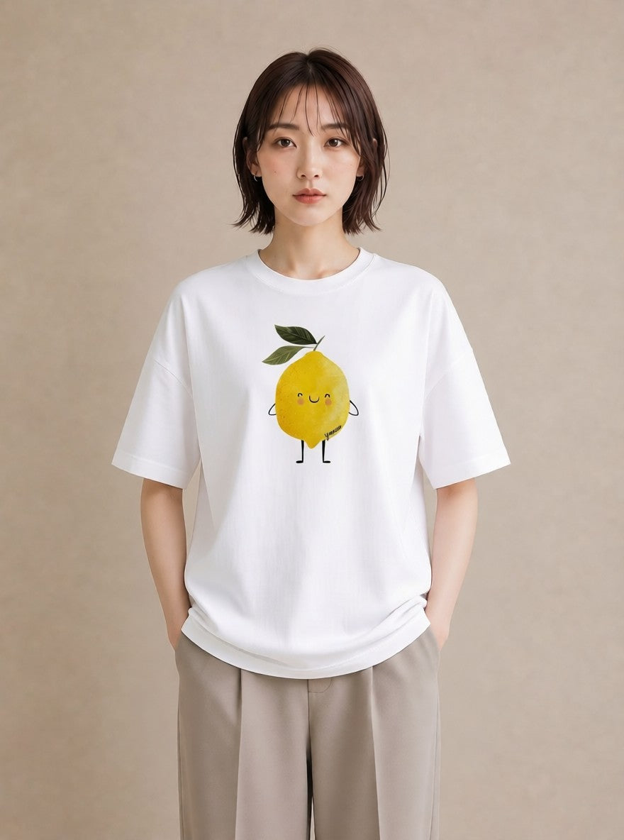 半袖Tシャツ レディース レモン 檸檬 食べ物 フード イラスト お洒落 誕生日プレゼント 綿100 白T