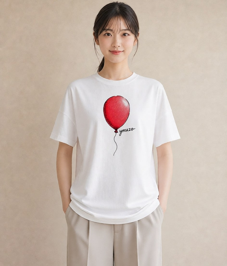 デザインTシャツ レディース 紙風船 和紙 ナチュラル アンティーク イラスト モード ペアコーデ 秋コーデ 白T