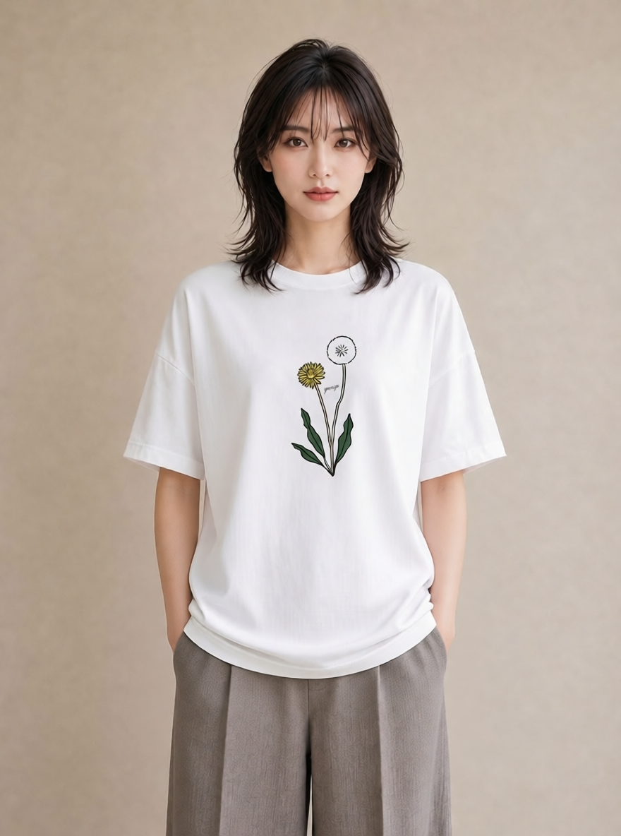 Tシャツ レディース たんぽぽ 花 花柄 イラスト ポップ デート 帰省 白T