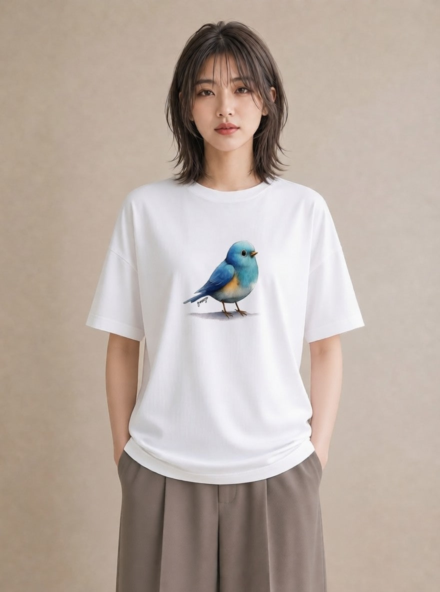 デザインTシャツ レディース シマエナガ しまえなが 動物 アニマル イラスト ラフ レイヤード 白T