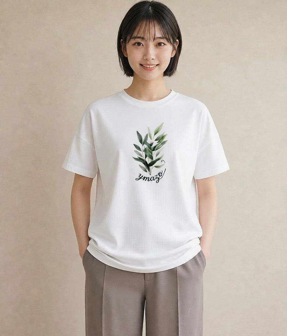 デザインTシャツ レディース ユーカリ 植物 ボタニカル イラスト 北欧風 自分用 ルームウェア 白T