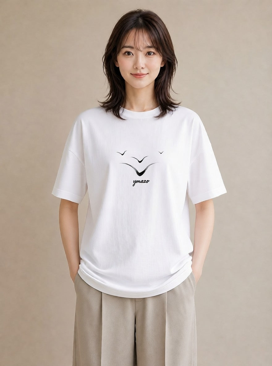 グラフィックTシャツ レディース パールピアス アクセサリー ナチュラル アンティーク イラスト お洒落 レイヤード 友達ギフト 白T