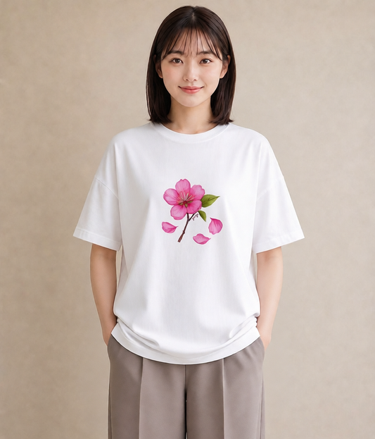 プリントTシャツ レディース 椿 花 花柄 イラスト 手描き風 春コーデ 姉妹 白T