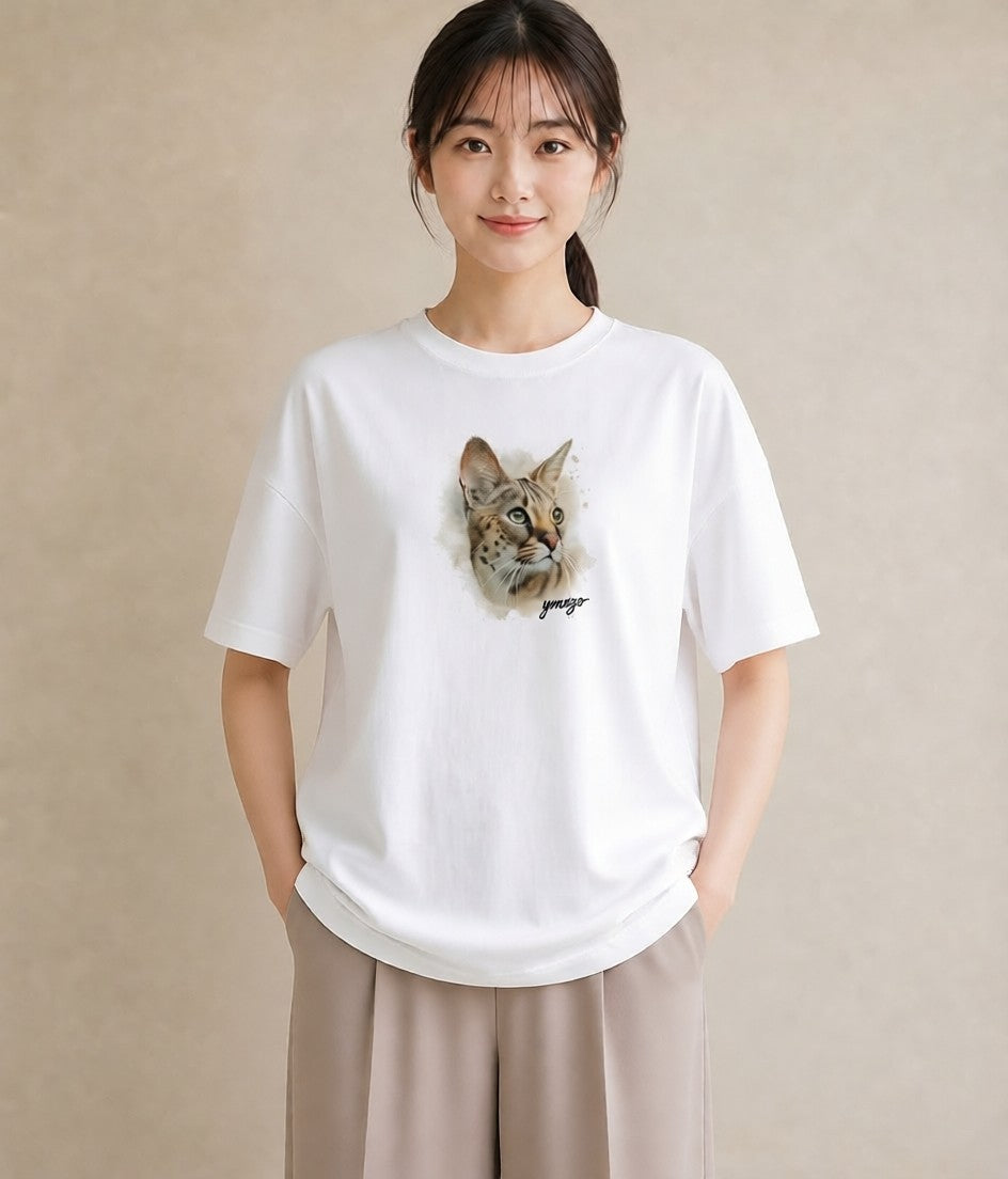 プリントTシャツ レディース アビシニアン 猫 ねこ イラスト 上品 秋コーデ おしゃれギフト 白T