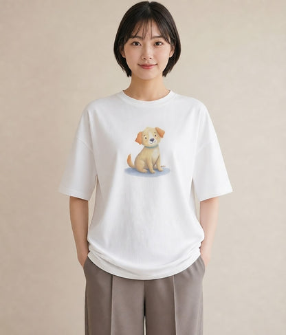 プリントTシャツ レディース 犬好き 犬 いぬ イラスト ガーリー 海 カフェ巡り 白T