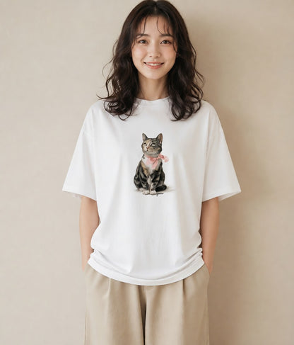 半袖Tシャツ レディース 猫 ねこ イラスト アート風 部屋着 女性向けギフト 白T