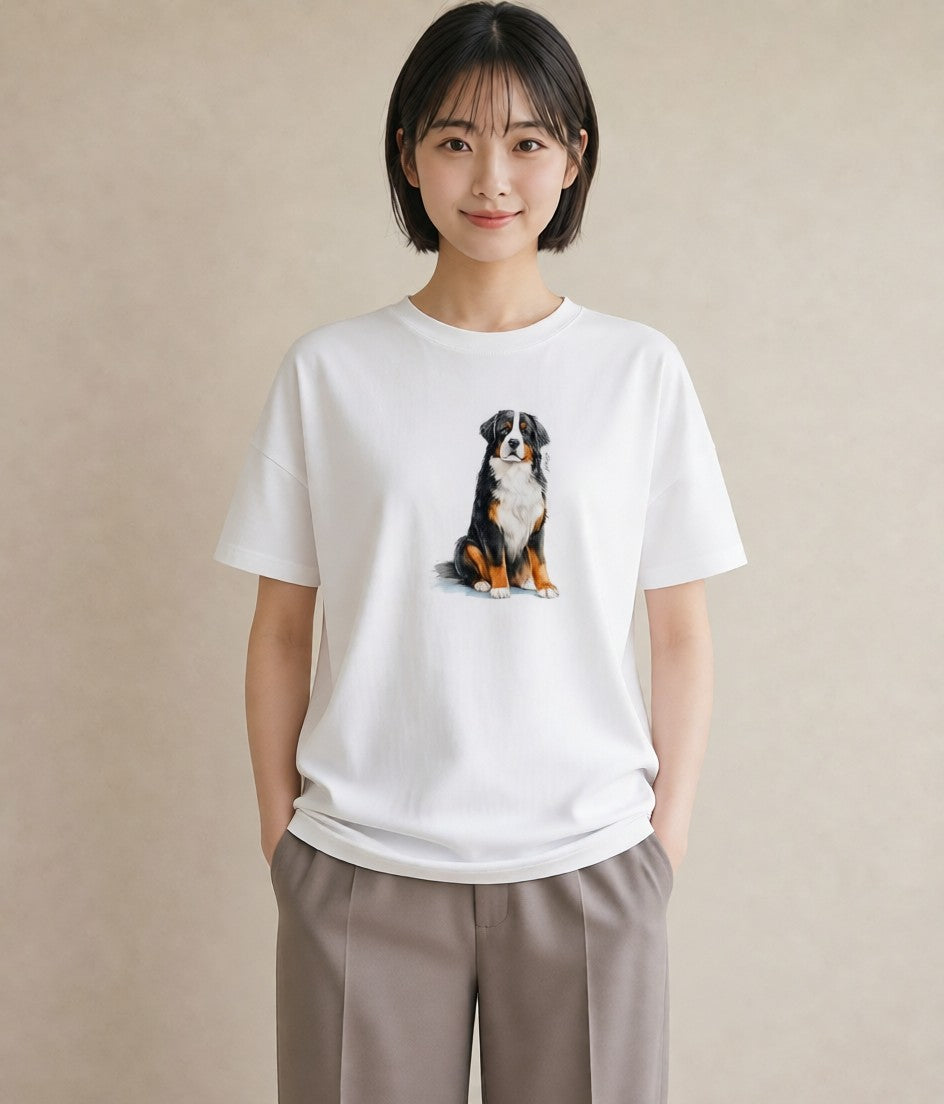 デザインTシャツ レディース バーニーズマウンテンドッグ 犬 いぬ イラスト フェミニン お出かけ 普段着 白T