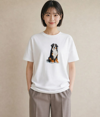 デザインTシャツ レディース バーニーズマウンテンドッグ 犬 いぬ イラスト フェミニン お出かけ 普段着 白T