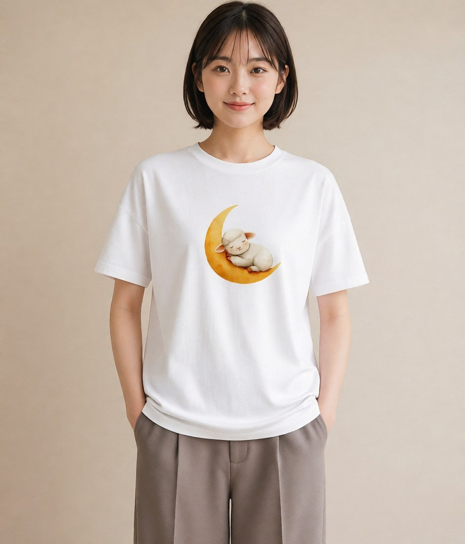 プリントTシャツ レディース ひつじ 動物 アニマル イラスト こなれ感 公園 ママ 白T