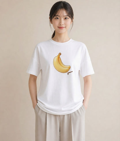 デザインTシャツ レディース バナナ 食べ物 フード イラスト 休日コーデ 旅行 母娘コーデ 白T