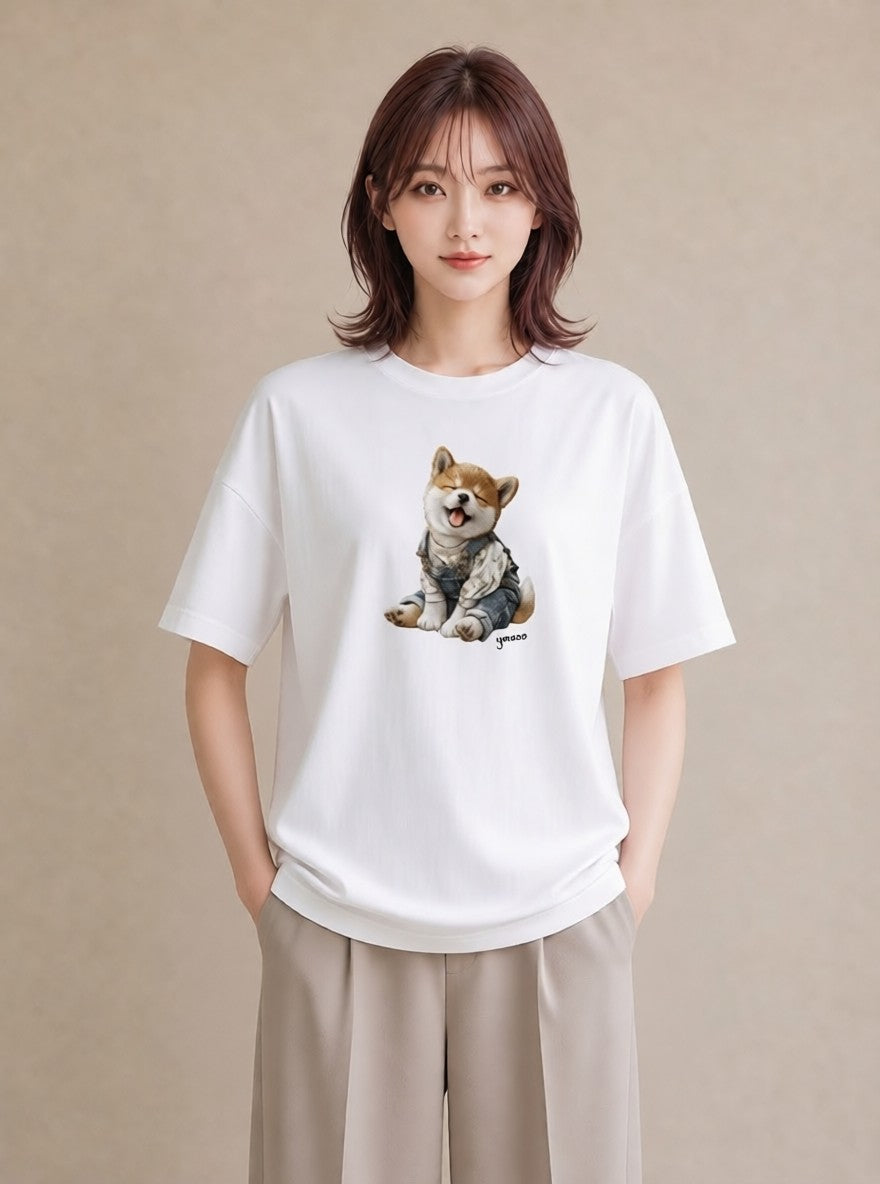 デザインTシャツ レディース 柴犬 しばいぬ 犬 いぬ イラスト ボタニカル カフェ巡り 女子会 白T