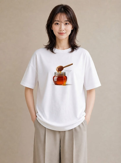 プリントTシャツ レディース はちみつ 食べ物 フード イラスト ユニーク 在宅 公園 白T