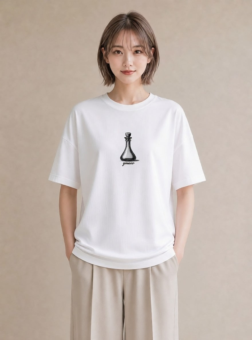 デザインTシャツ レディース ガラス瓶 小枝 ボタニカル ナチュラル アンティーク イラスト 休日コーデ 旅行 母娘コーデ 白T