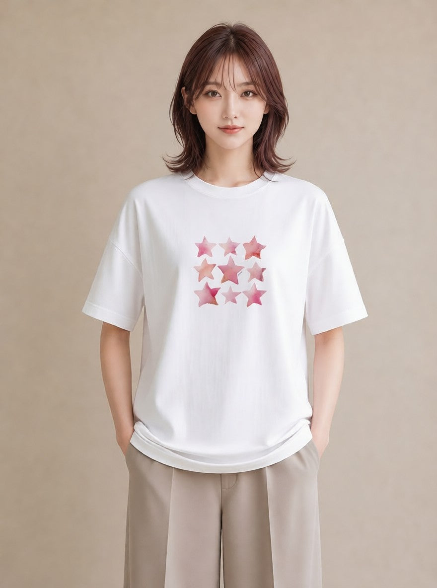 デザインTシャツ レディース 星空 宇宙 イラスト 休日コーデ 買い物 夏コーデ 白T