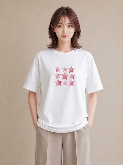 デザインTシャツ レディース 星空 宇宙 イラスト 休日コーデ 買い物 夏コーデ 白T