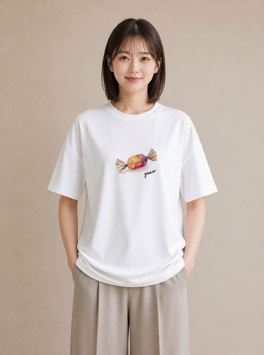 半袖Tシャツ レディース マカロン 食べ物 フード イラスト ナチュラル 春コーデ 姉妹 白T