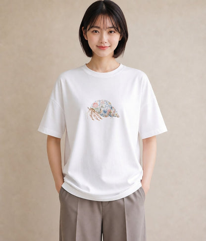 プリントTシャツ レディース かたつむり 昆虫 虫 イラスト きれいめカジュアル 女性向けギフト 散歩 白T