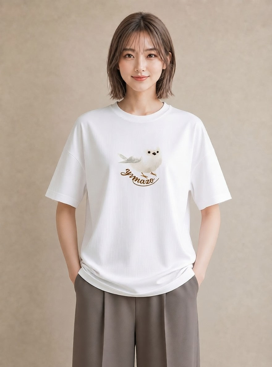 プリントTシャツ レディース シロフクロウ 動物 アニマル イラスト 韓国風 ホワイトデー 春服 白T