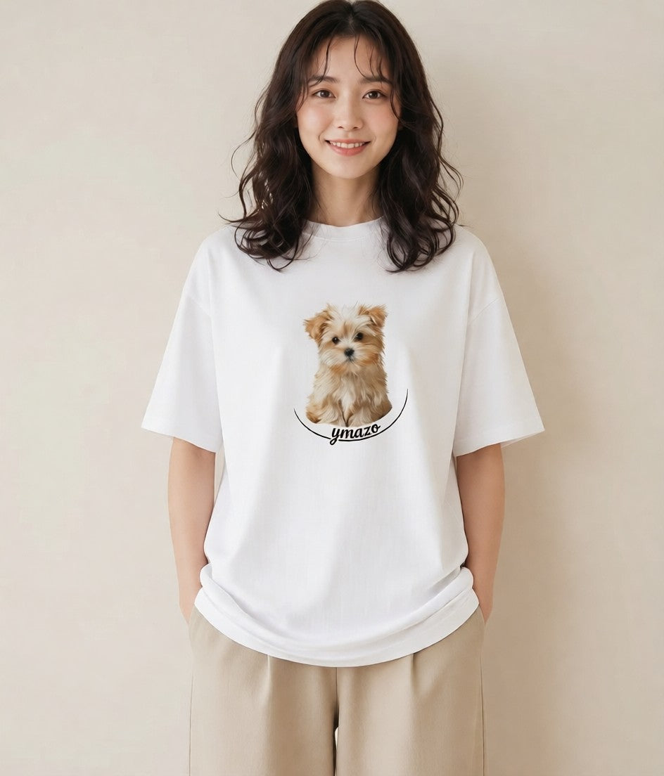 Tシャツ レディース わんこ 犬 いぬ イラスト 北欧風 ペアコーデ 秋コーデ 白T