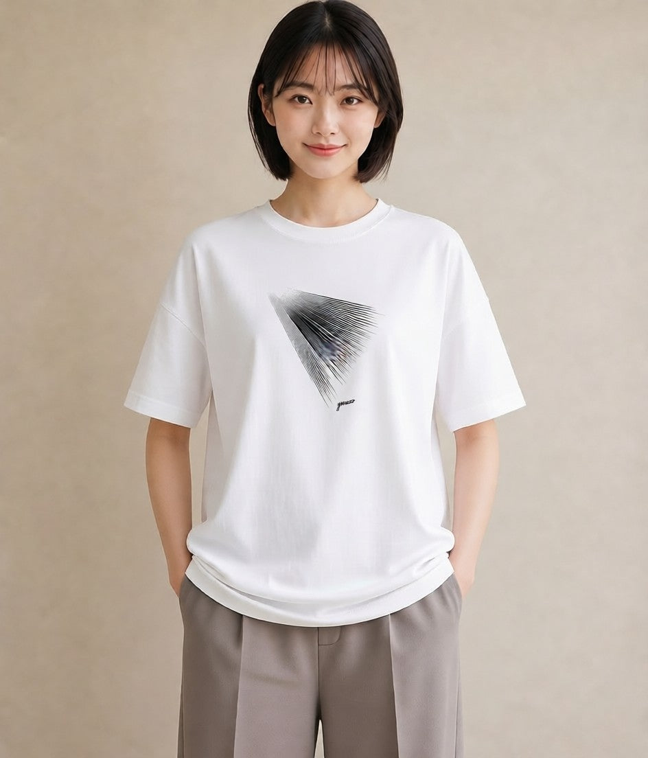 プリントTシャツ レディース 幾何学 ミニマル ジオメトリック イラスト 通勤 在宅 白T