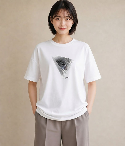 プリントTシャツ レディース 幾何学 ミニマル ジオメトリック イラスト 通勤 在宅 白T
