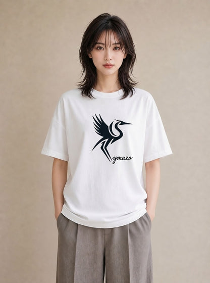 プリントTシャツ レディース 折り鶴 折り紙 ナチュラル アンティーク イラスト 線画 散歩 お出かけ 白T