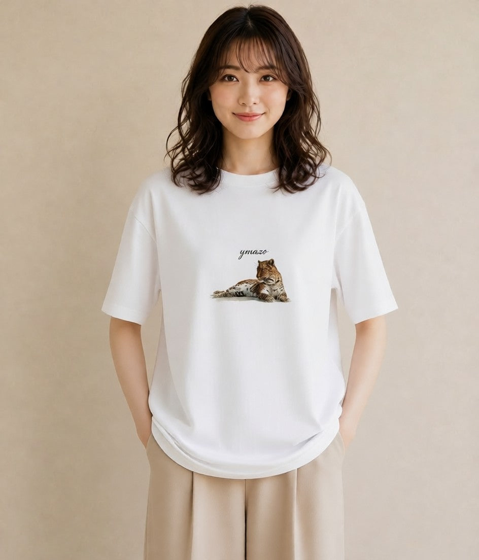 半袖Tシャツ レディース ぶち猫 猫 ねこ イラスト 普段使い お揃い 親子 白T