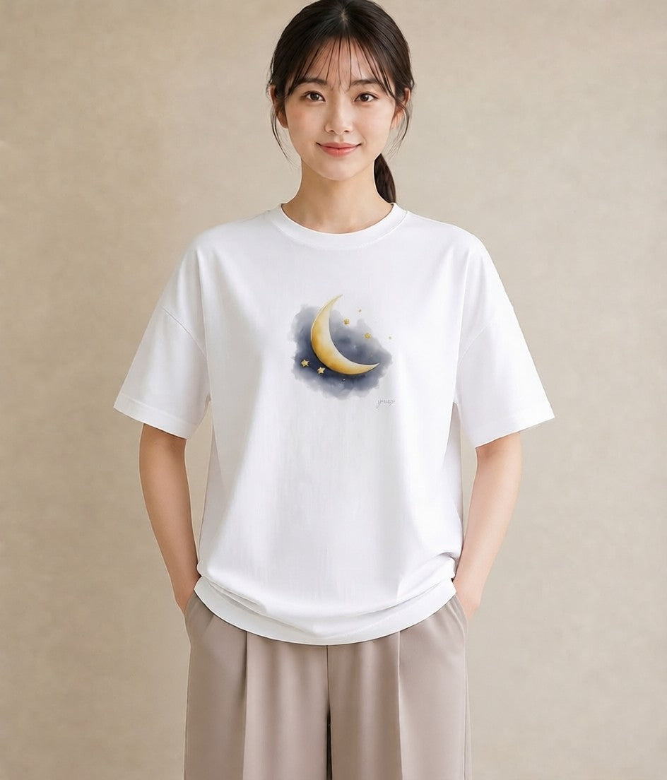 半袖Tシャツ レディース 天の川 星空 宇宙 イラスト ミセス 春コーデ 白T