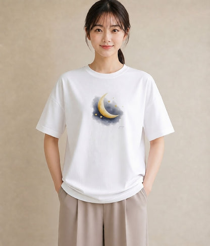 半袖Tシャツ レディース 天の川 星空 宇宙 イラスト ミセス 春コーデ 白T