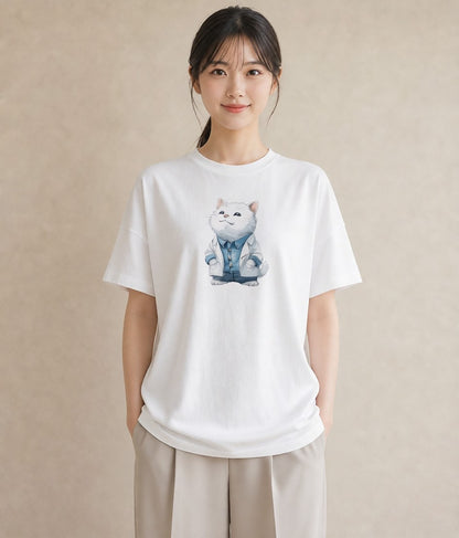 Tシャツ レディース ラグドール 猫 ねこ イラスト ヴィンテージ風 ペアコーデ 秋コーデ 白T