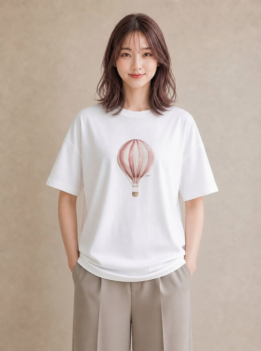 プリントTシャツ レディース 紙風船 和紙 ナチュラル アンティーク イラスト ポップ 帰省 ラフ 白T