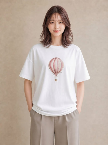 プリントTシャツ レディース 紙風船 和紙 ナチュラル アンティーク イラスト ポップ 帰省 ラフ 白T