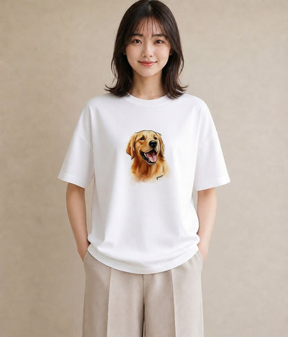 Tシャツ レディース ゴールデンレトリバー ゴールデン 犬 いぬ イラスト ユニーク 姉妹 送別ギフト 白T