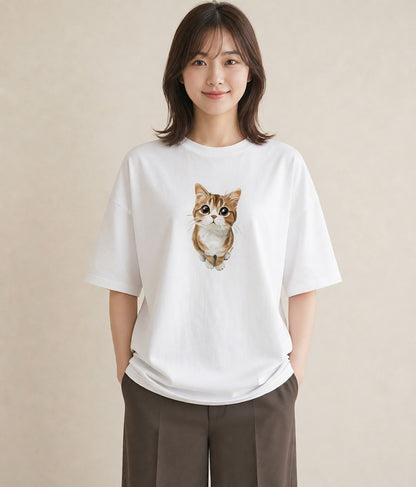 Tシャツ レディース アビシニアン 猫 ねこ イラスト ゆるコーデ 女性向けギフト 散歩 白T
