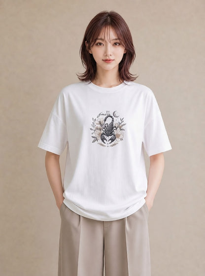 半袖Tシャツ レディース 蠍座 星空 宇宙 イラスト 水彩風 レイヤード 友達ギフト 白T