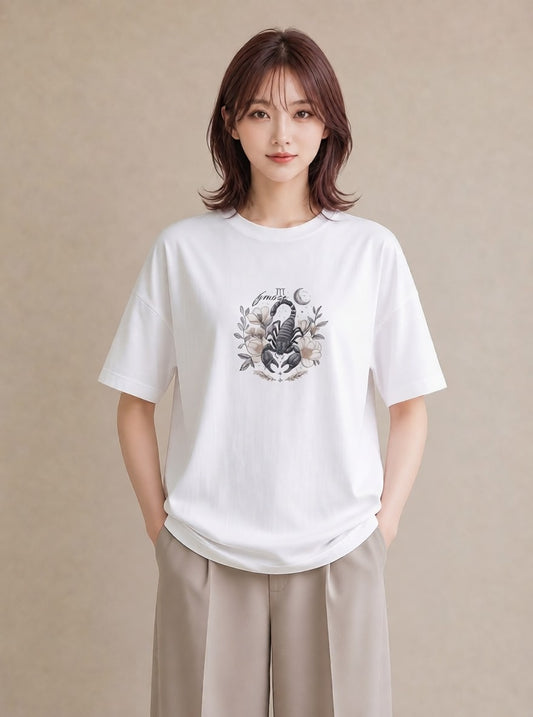 半袖Tシャツ レディース 蠍座 星空 宇宙 イラスト 水彩風 レイヤード 友達ギフト 白T