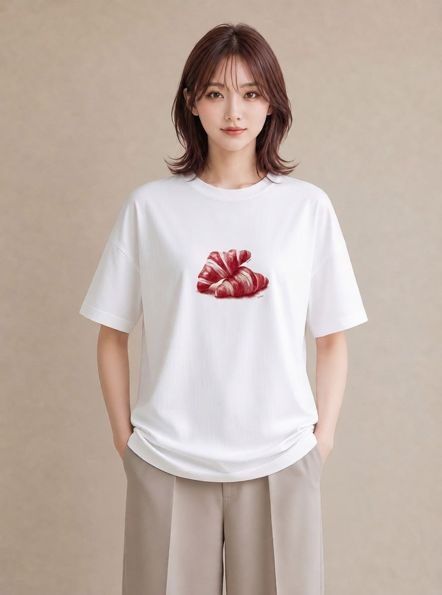 プリントTシャツ レディース パン ベーカリー レトロ イラスト フェミニン ペアコーデ 秋コーデ 白T