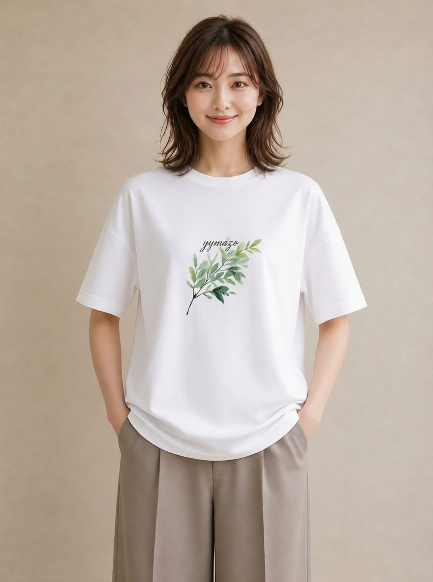 Tシャツ レディース シダ 植物 ボタニカル イラスト きれいめ 在宅 公園 白T