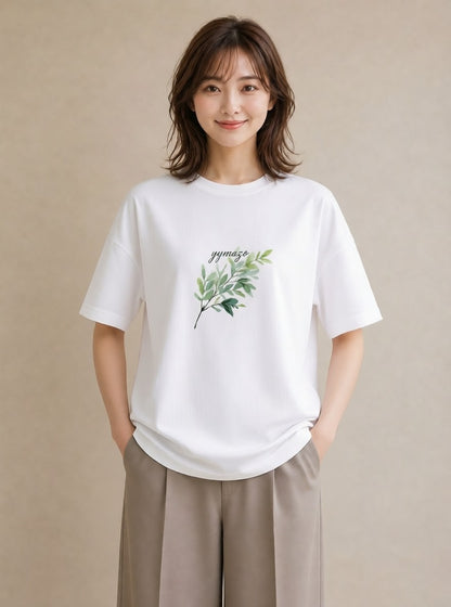 Tシャツ レディース シダ 植物 ボタニカル イラスト きれいめ 在宅 公園 白T