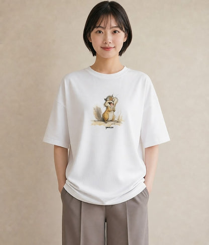 Tシャツ レディース リス ペット 動物 イラスト 淡色 敬老の日 ホワイトデー 白T