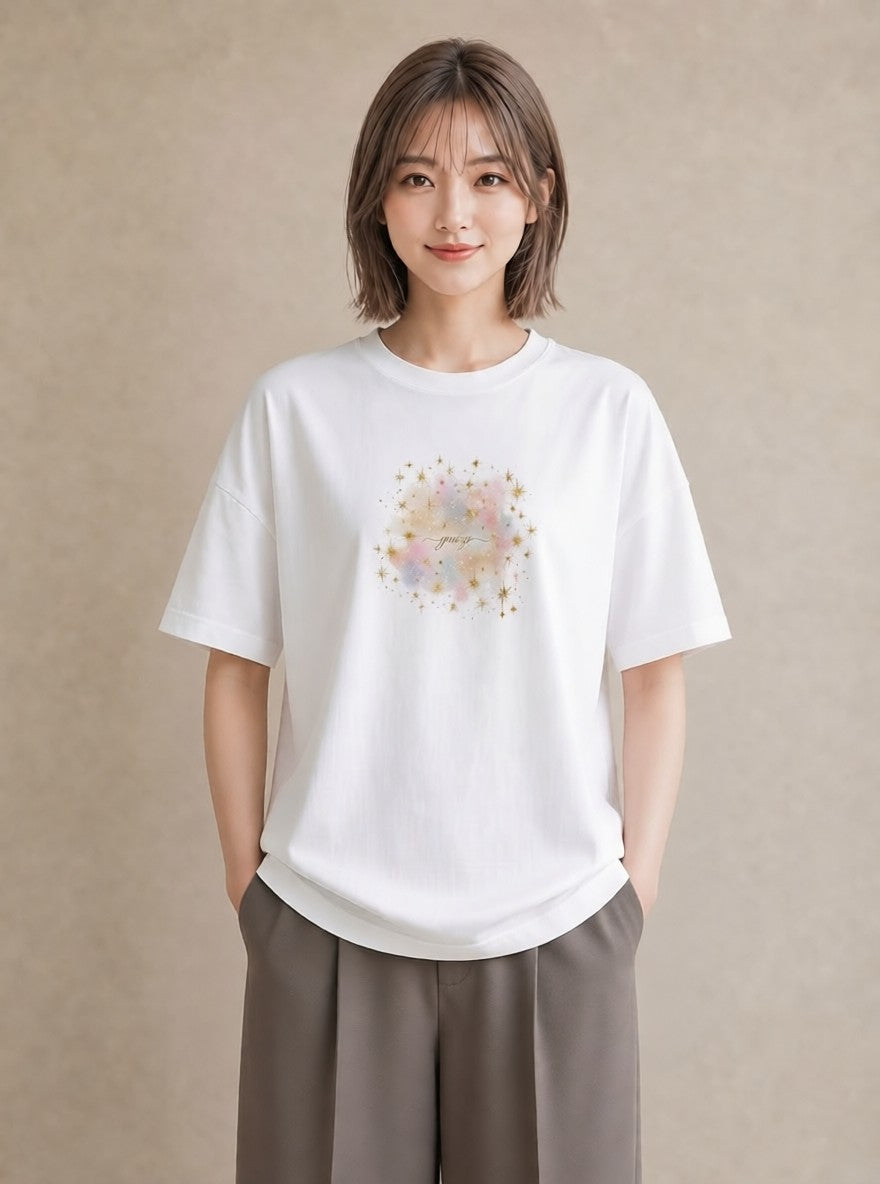 デザインTシャツ レディース 双子座 星空 宇宙 イラスト 普段使い デート 帰省 白T