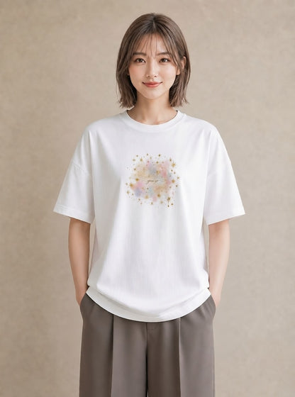 デザインTシャツ レディース 双子座 星空 宇宙 イラスト 普段使い デート 帰省 白T